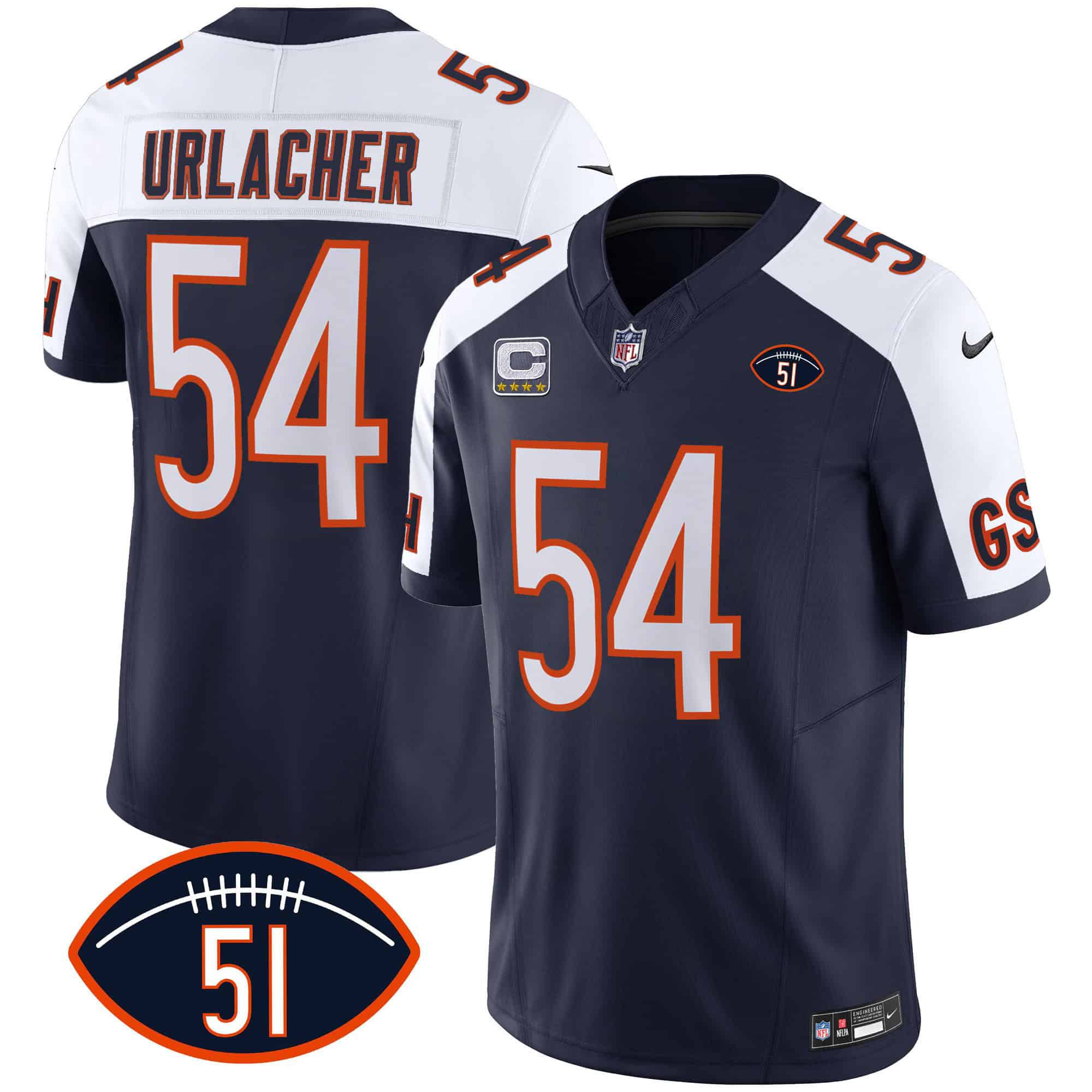 Men Chicago Bears #54 Urlacher Blue 2024 Nike Patch GSH Vapor NFL Jersey